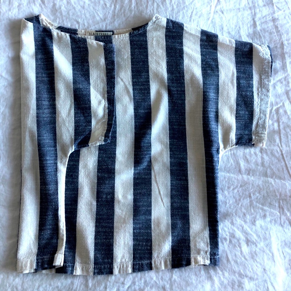 Black Crane linen stripe top t-shirt
